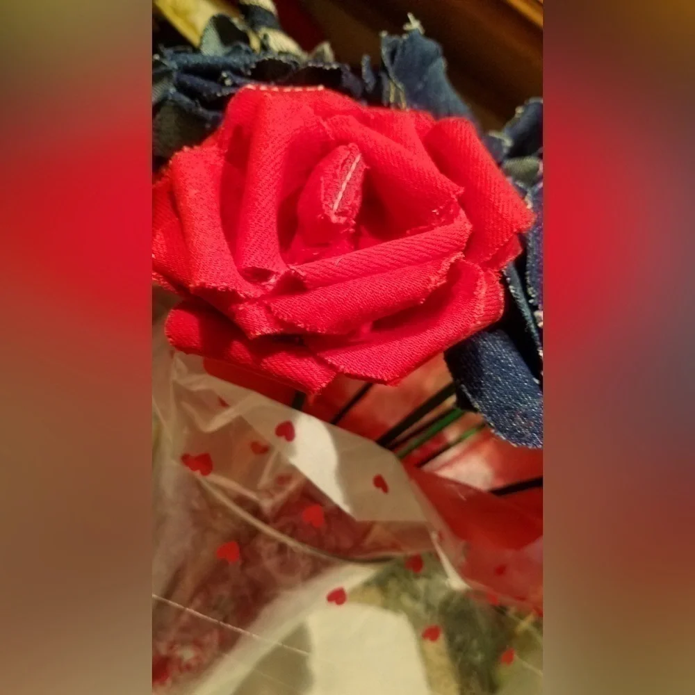 Tasty Raw Edge Denim Forever Red Roses